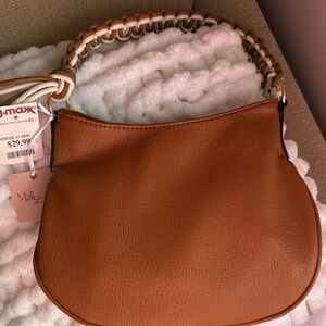 Cognac Braided-Handle Shoulder Bag